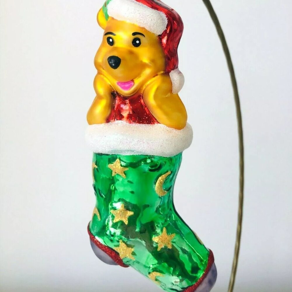 Authentic Christopher Radko Disney WINNIE THE POOH Green Stocking Glass Ornament - Picture 6 of 7